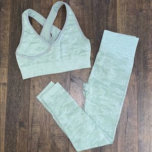 Green camo seamless legging and sports bra